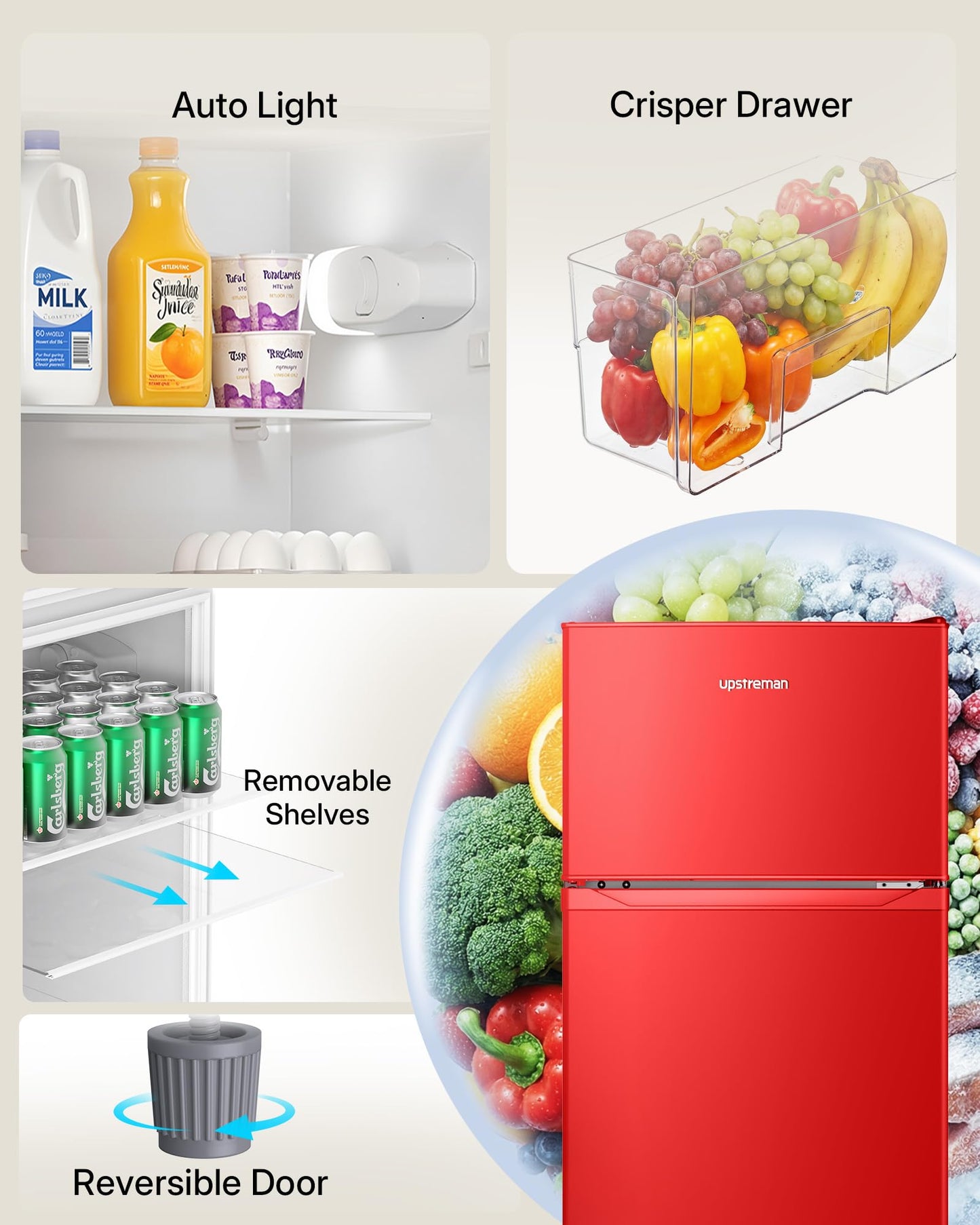 Upstreman 7.7 Cu.Ft. Refrigerator with Freezer Double Door Refrigerator
