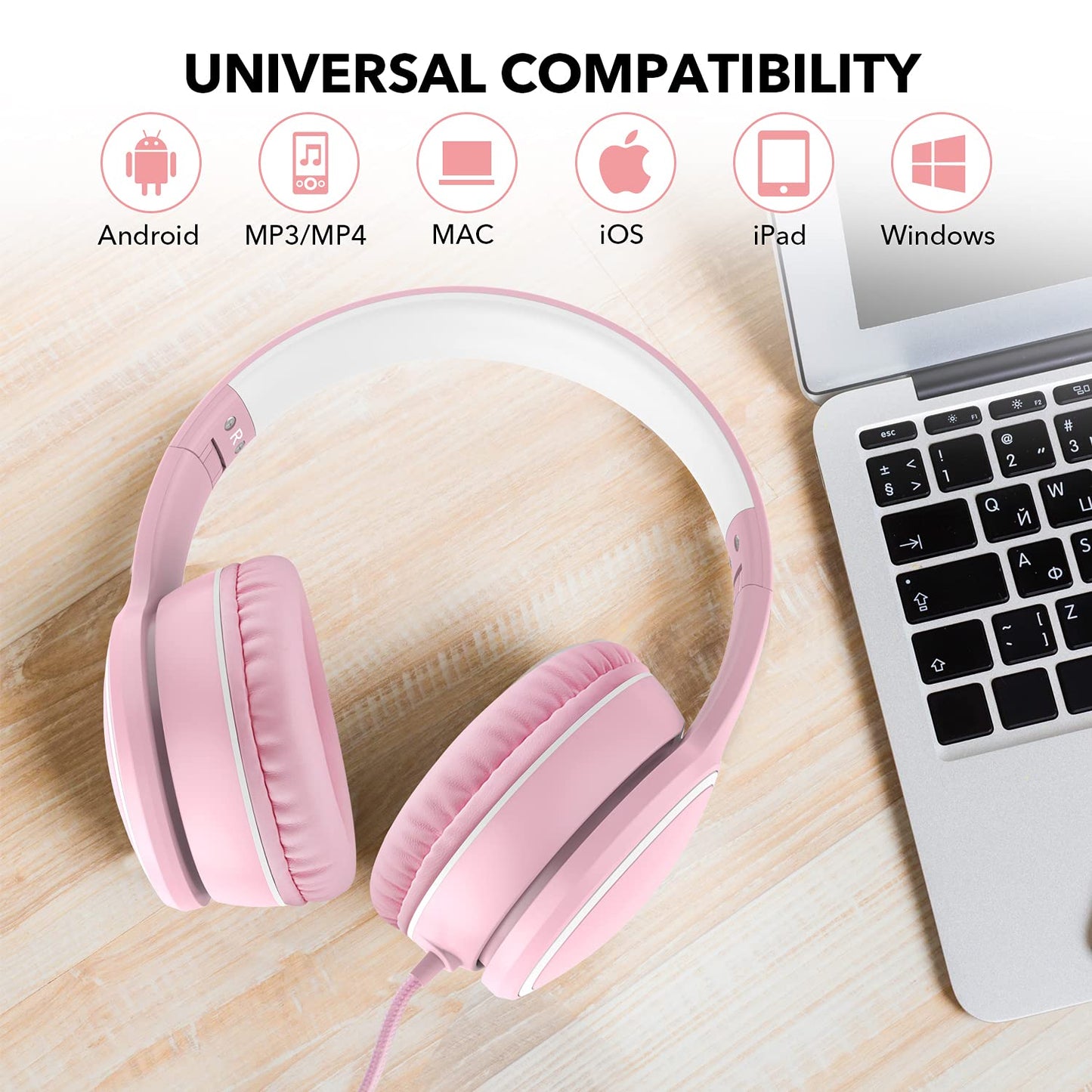 R10 Over-Ear Headphones with Microphone, Lightweight Folding Stereo Bass Headset with 1.5M No-Tangle Cord, Portable Wired Headphones for Smartphone Tablet Computer MP3 / 4 (Grey)