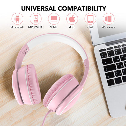 R10 Over-Ear Headphones with Microphone, Lightweight Folding Stereo Bass Headset with 1.5M No-Tangle Cord, Portable Wired Headphones for Smartphone Tablet Computer MP3 / 4 (Grey)