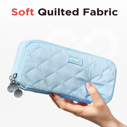 Sooez Large Pencil Case Pouch, Extra Big Pencil Bag with 8 Compartments, Pen Bag Wide Opening, Soft Quilted Pencil Pouch Organizer with Zipper, Portable Pencil Case for Teen Girls, Beige