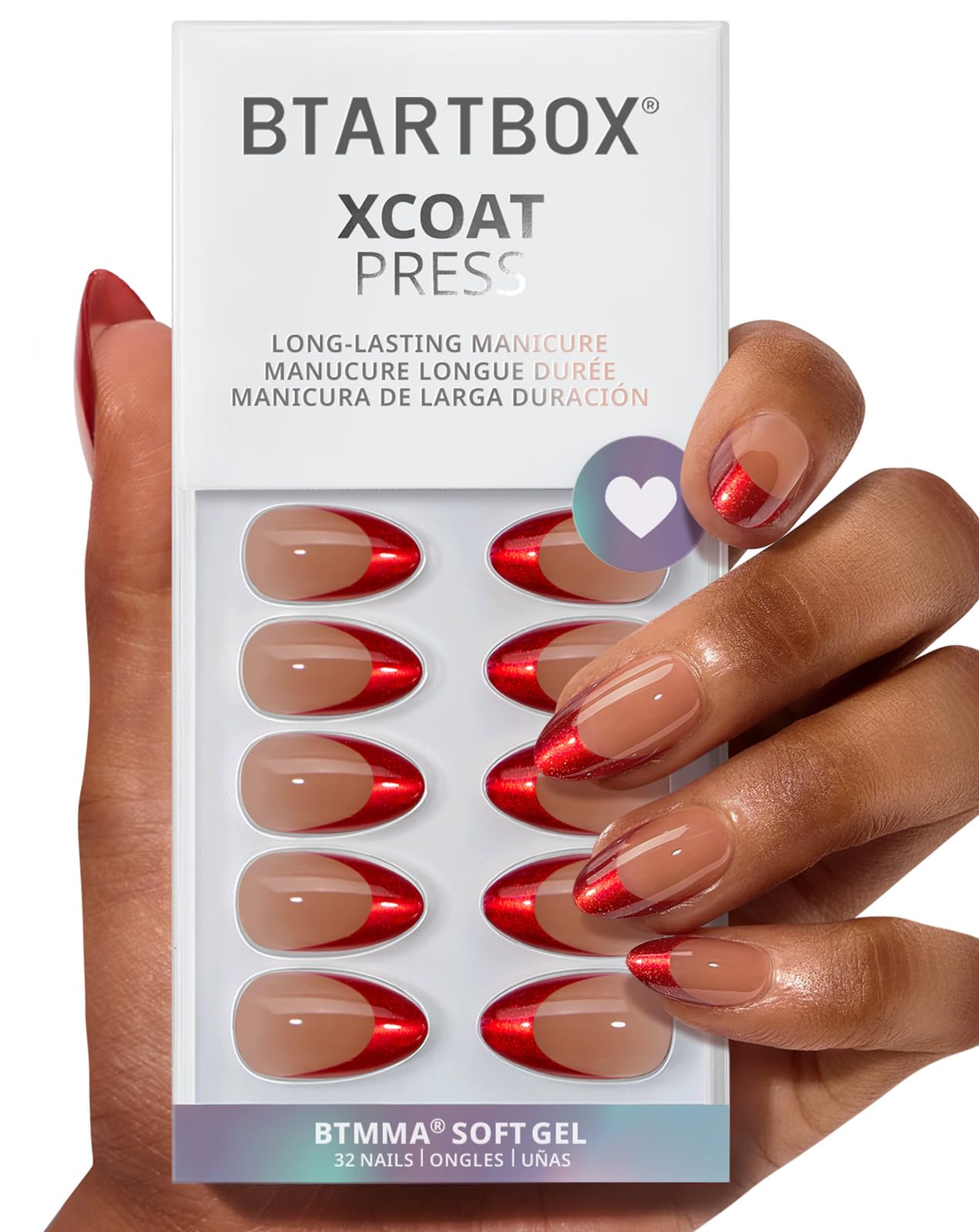 BTArtbox Press On Nails, Cream Puff, Short Almond, Ombre Off White, 32Ct