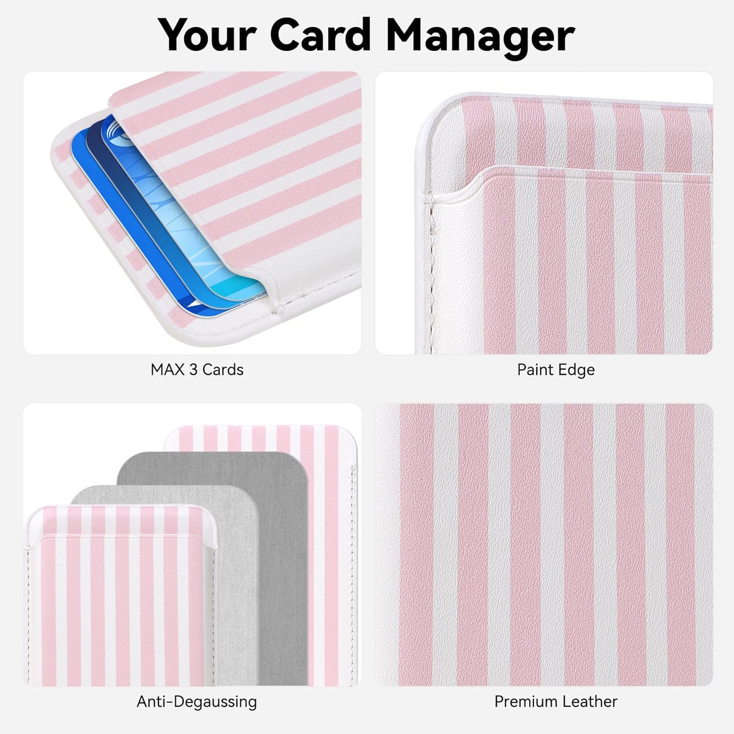 2Pack Magnetic Wallet Cell Phone Card Holder for Phone Case with Mag-Safe, Stronger Magnetic RFID Leather Phone Wallet Stick on Series of iPhone 17/16/15/14/13/12 and Pro/Promax,2-Pack White