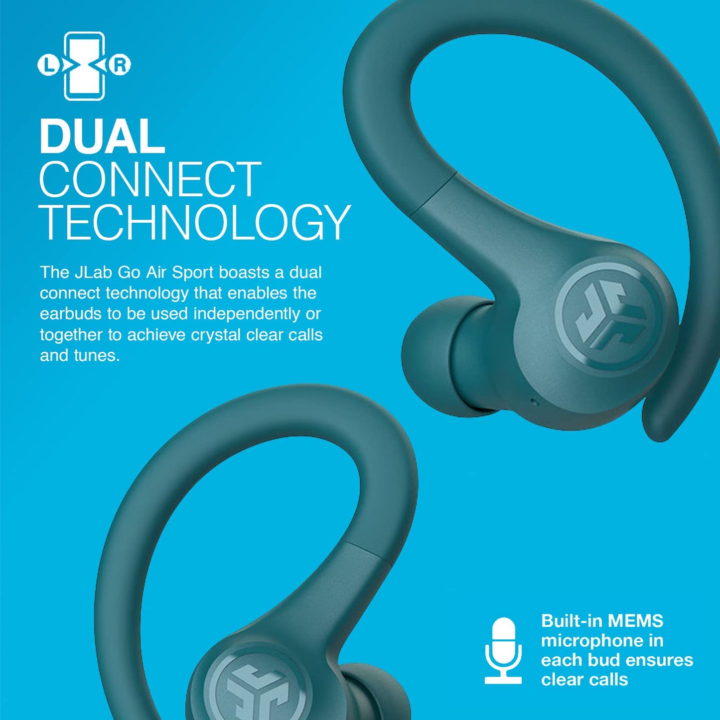 JLab, Go Sport+, True Wireless Workout Earbuds, Bluetooth Sport Earbuds, Clear Calling, Graphite