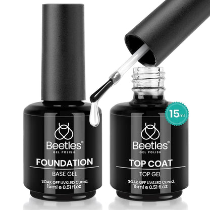 Beetles 2 Pcs 15ml No Wipe Gel Top Coat and Base Coat Set
