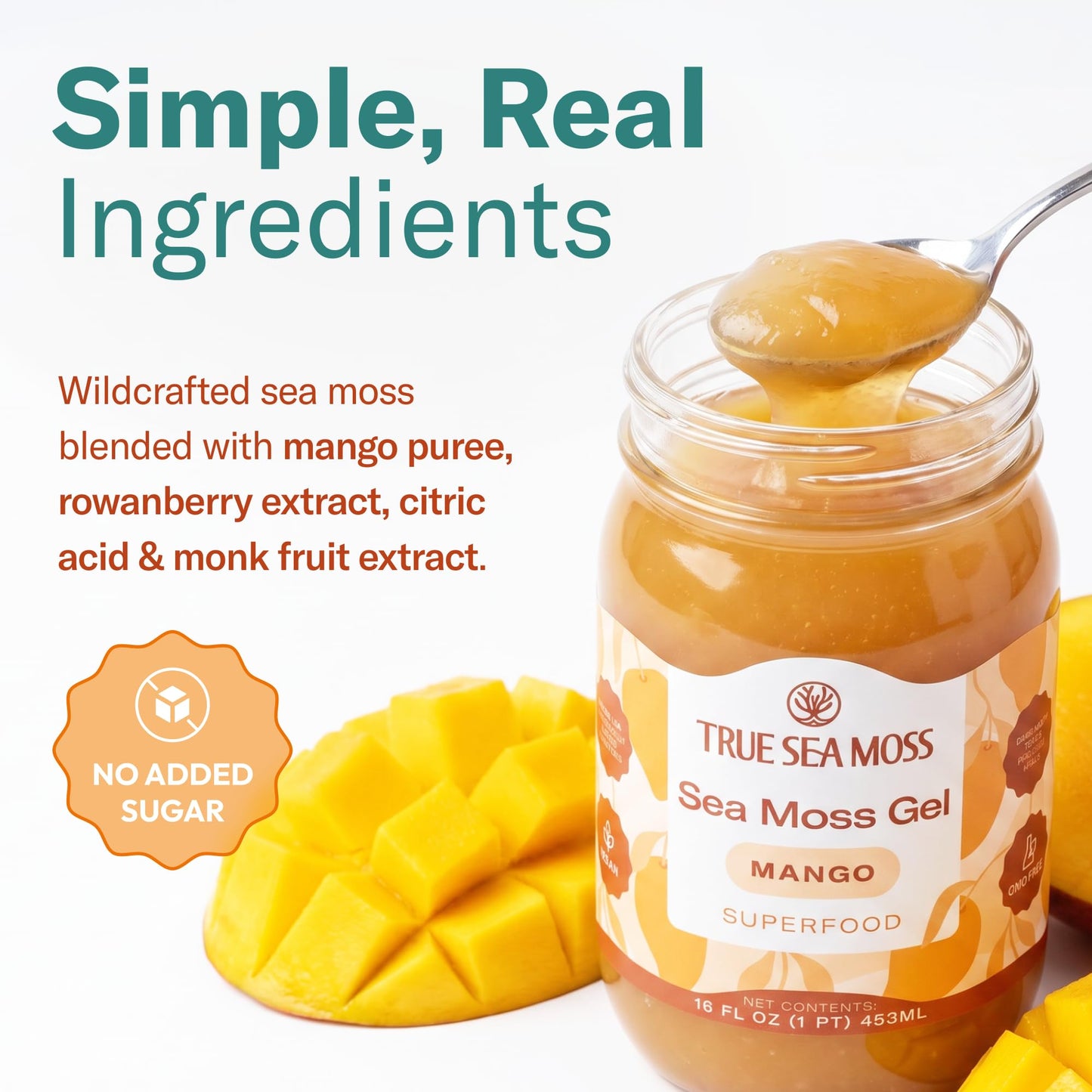 TrueSeaMoss Sea Moss Gel – Made in USA – Wildcrafted Seamoss, Fruits & Jarred Vegetables – Mango, Pack of 3 (Labels may Vary)