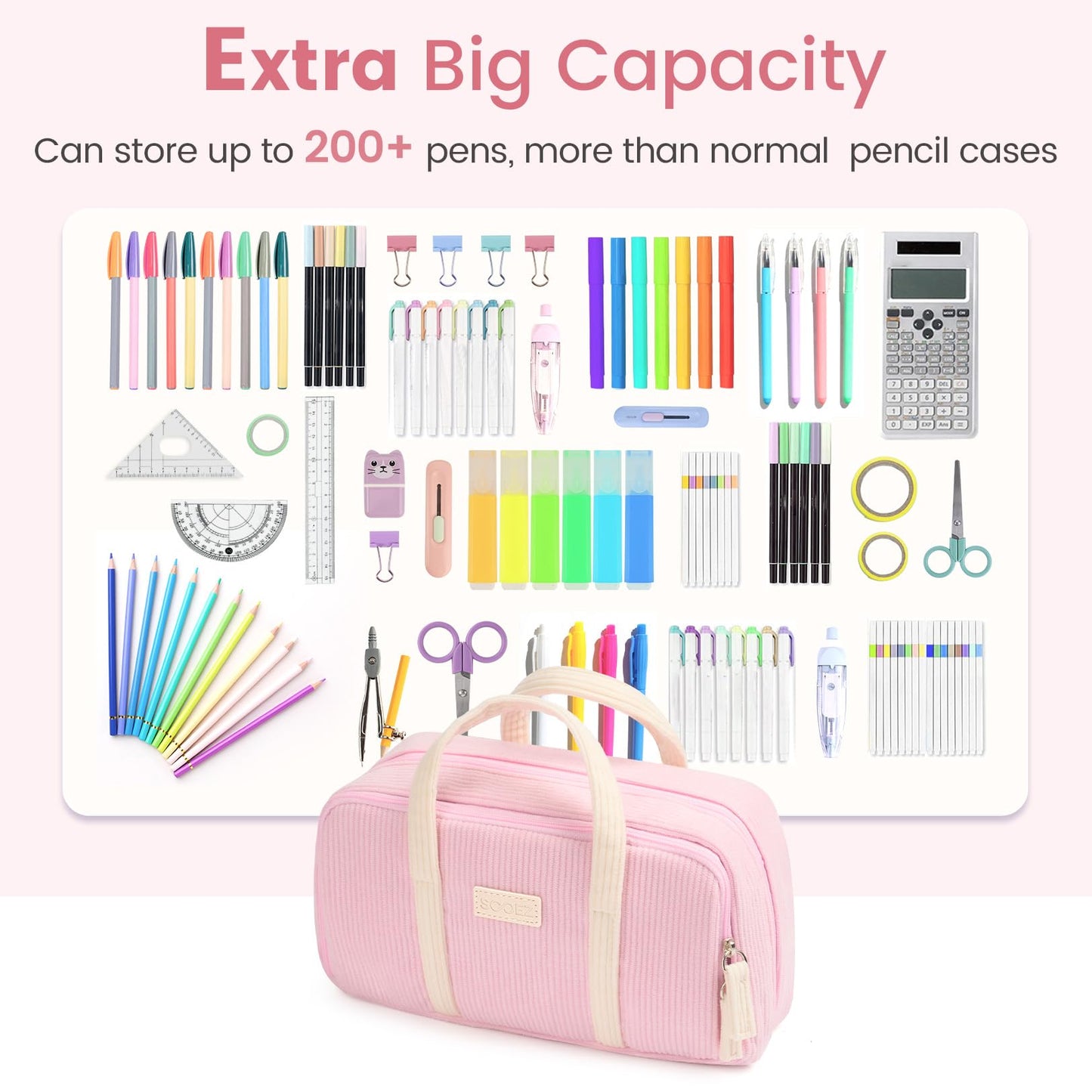 Sooez Large Pencil Case Pouch, Extra Big Pencil Bag with 5 Compartments