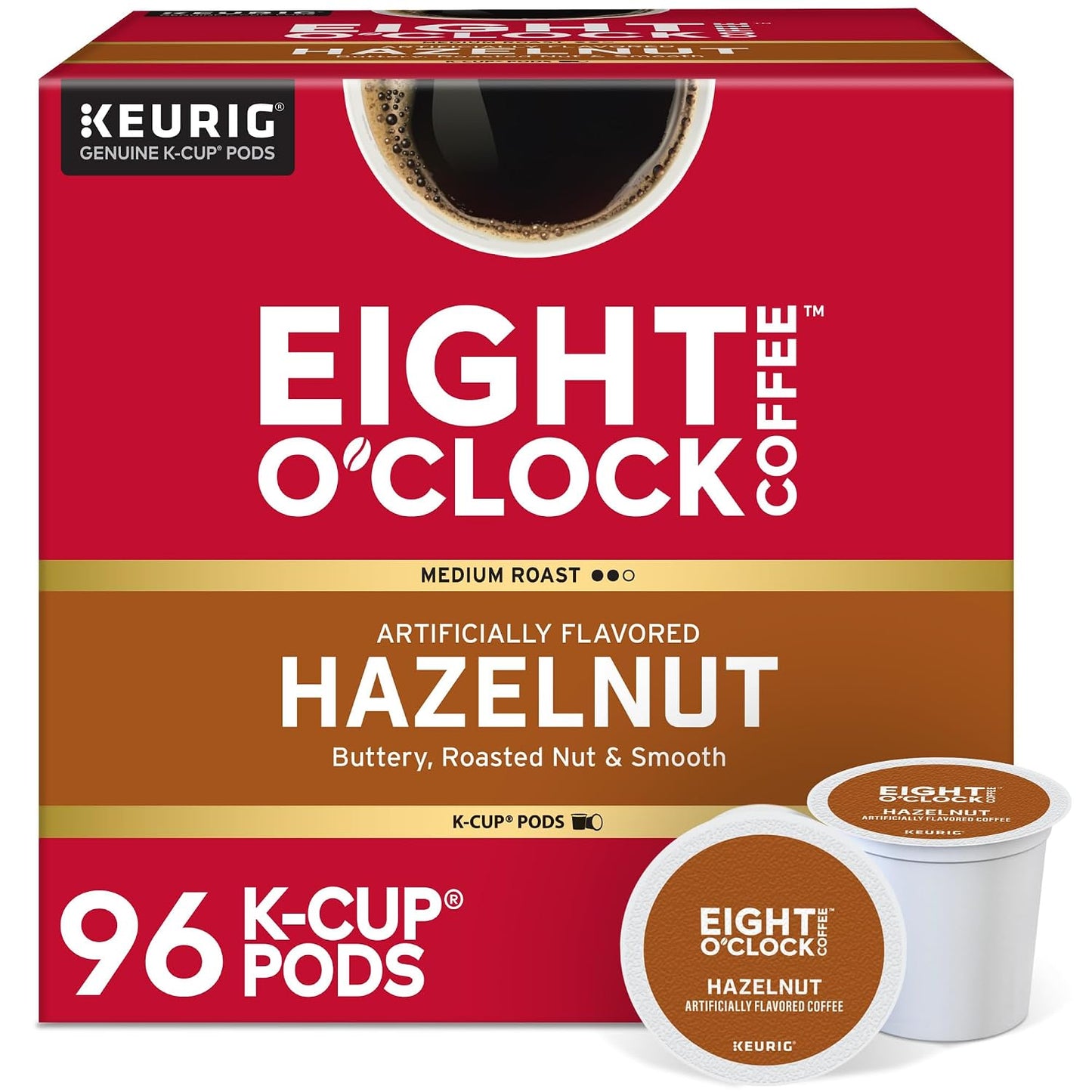 Eight O'Clock Coffee Hazelnut, Single-Serve Keurig K-Cup Pods, Flavored Medium Roast Coffee Pods, 96 Count