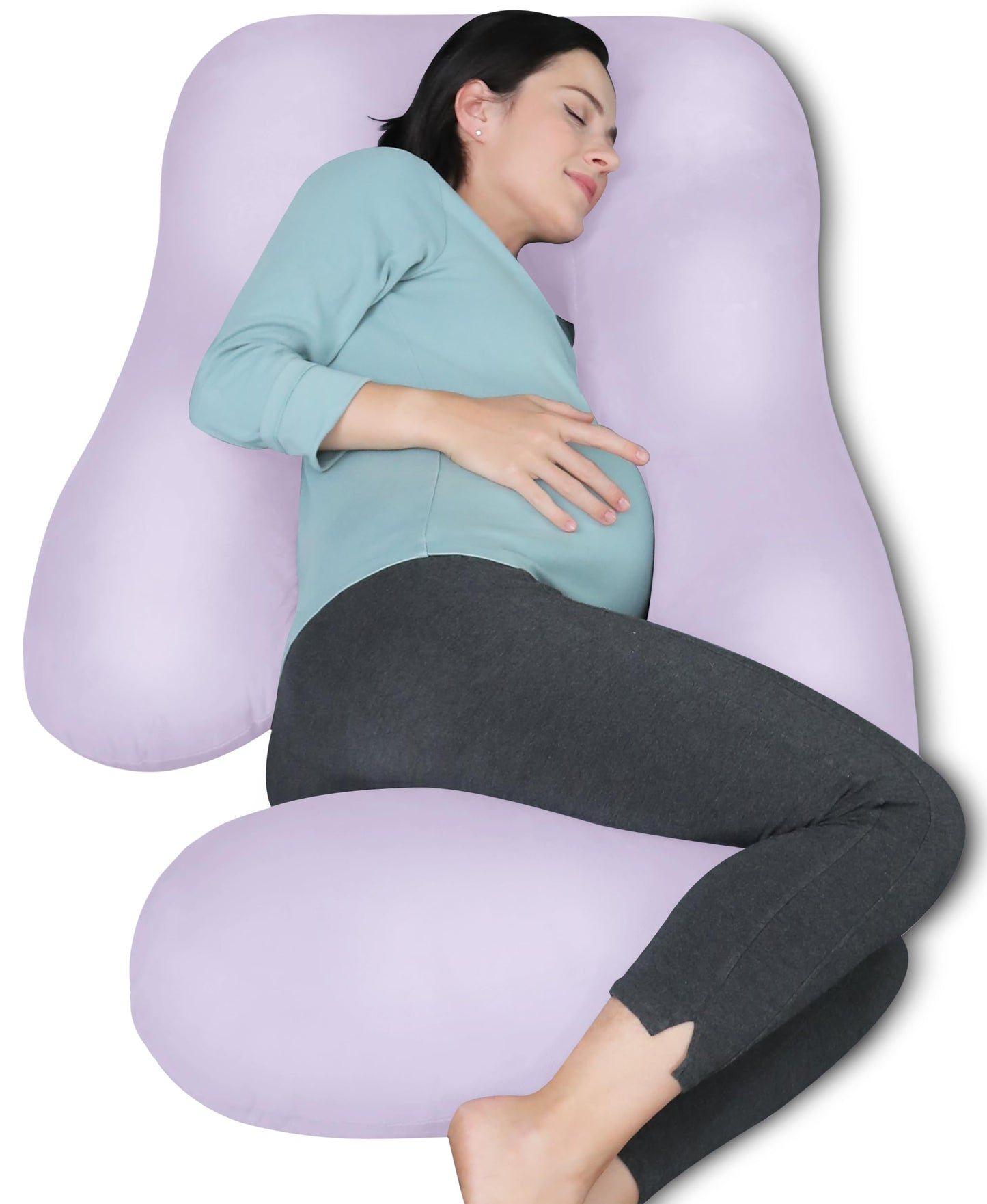 MOON PARK Pregnancy Pillows for Sleeping - U Shaped Full Body Maternity Pillow with Removable Cover - Support for Back, Legs, Belly, HIPS - 65 Inch - Aquamarine