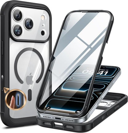 miracase for iPhone 17e Case & iPhone 16e Case, Full-Body Phone with Built-in Glass Screen Protector, [Magnetic with MagSafe] Military Drop Proof 17 E/ 16 E Cover Bumper 6.1 inch, Black