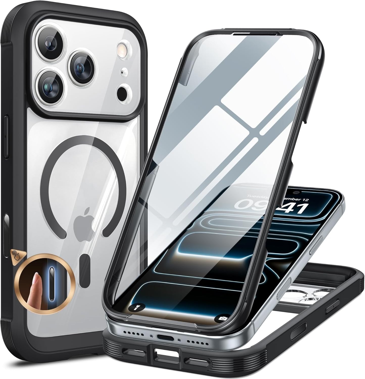 miracase for iPhone 17e Case & iPhone 16e Case, Full-Body Phone with Built-in Glass Screen Protector, [Magnetic with MagSafe] Military Drop Proof 17 E/ 16 E Cover Bumper 6.1 inch, Black