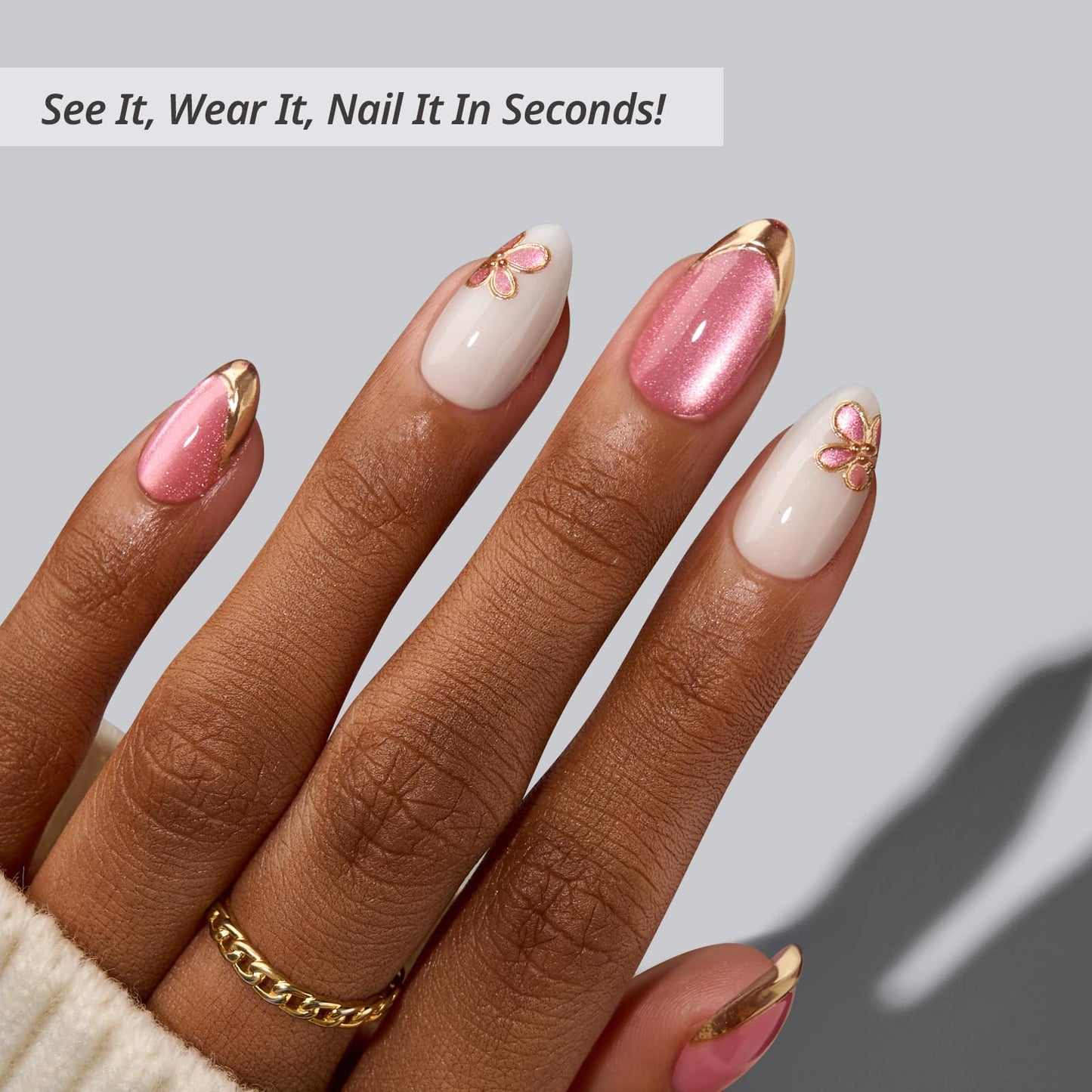 BTArtbox Press On Nails, Cream Puff, Short Almond, Ombre Off White, 32Ct