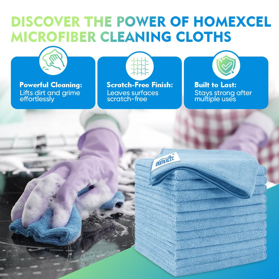 HOMEXCEL Microfiber Cleaning Cloth 12 Pack, 12.5 x 12.5 inch Microfiber Towels for Cars, Ultra Absorbent Washing Cloth, Lint Free Streak Free Cleaning Rags for Car, Kitchen, and Window (Grey)