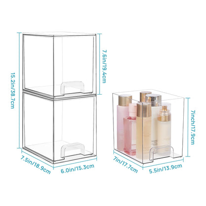Vtopmart 2 Pack Small Clear Stackable Storage Drawers for Desk, Countertop