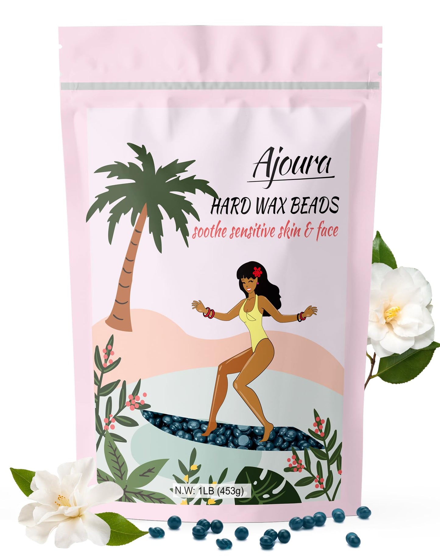 Ajoura 1 lb Hard Wax Beads for Hair Removal, Chamomile Wax Beans, Blue