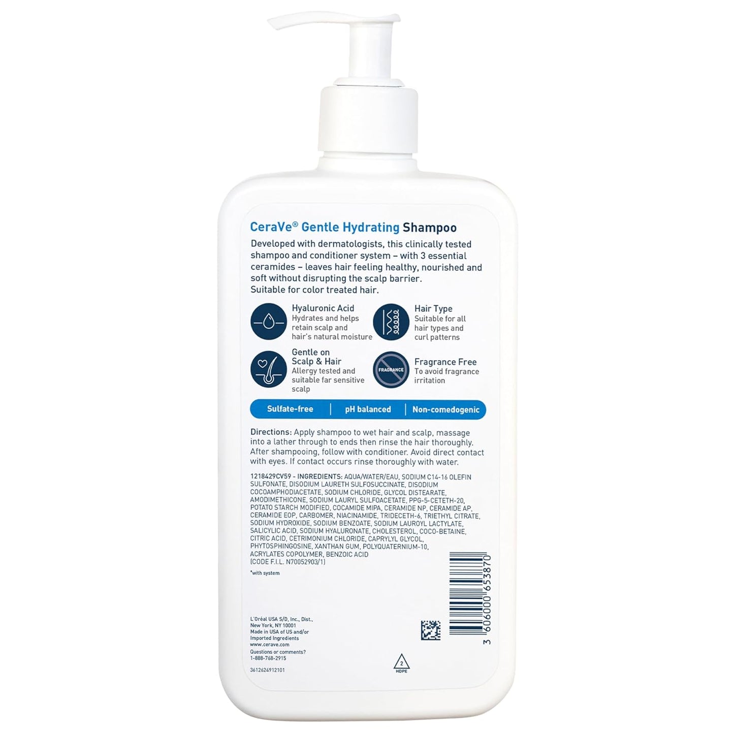 CeraVe Gentle Hydrating Shampoo with Hyaluronic Acid for Hair & Scalp, 12oz