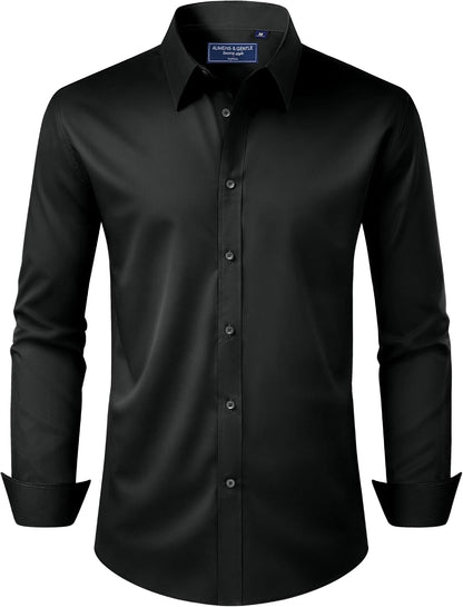 Alimens & Gentle Men's Dress Shirt Regular Fit Stretch Stain Shield Long Sleeve Solid Business Wedding Button Down Shirts