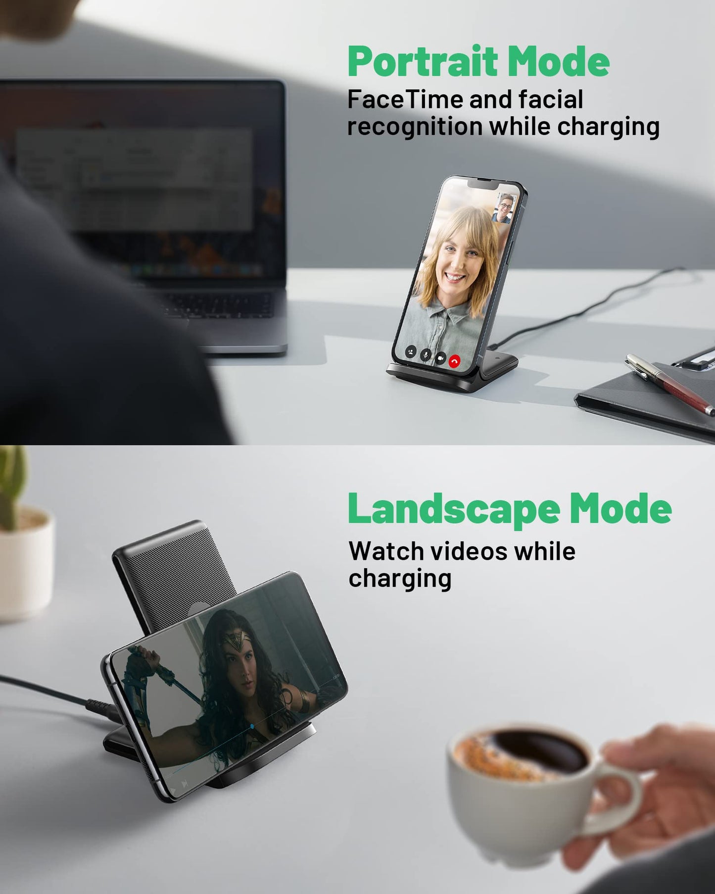 INIU Wireless Charger Station, 15W Fast Wireless Charging Stand for Official and Home Compatible with iPhone 17 16 15 14 13 12 Pro XS Samsung Galaxy S23 S22 S21 Note 20 Google etc