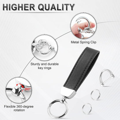 JUSTTOP Leather Keychain, Carbon Fiber Car Key Chain with Anti-Lost D-Ring and 2 Key Ring, Keychain Wristlet, Car Accessories, Universal Keychain for Men and Women (Black)