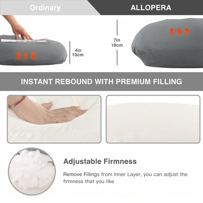 ALLOPERA Pregnancy Pillow, Full Body Maternity Pillow 57 inch, with Removable Washable Cover - Sleep Support for Legs, Back, Neck, Shoulder, HIPS, Belly, Velvet Cover-Grey-Dark Blue