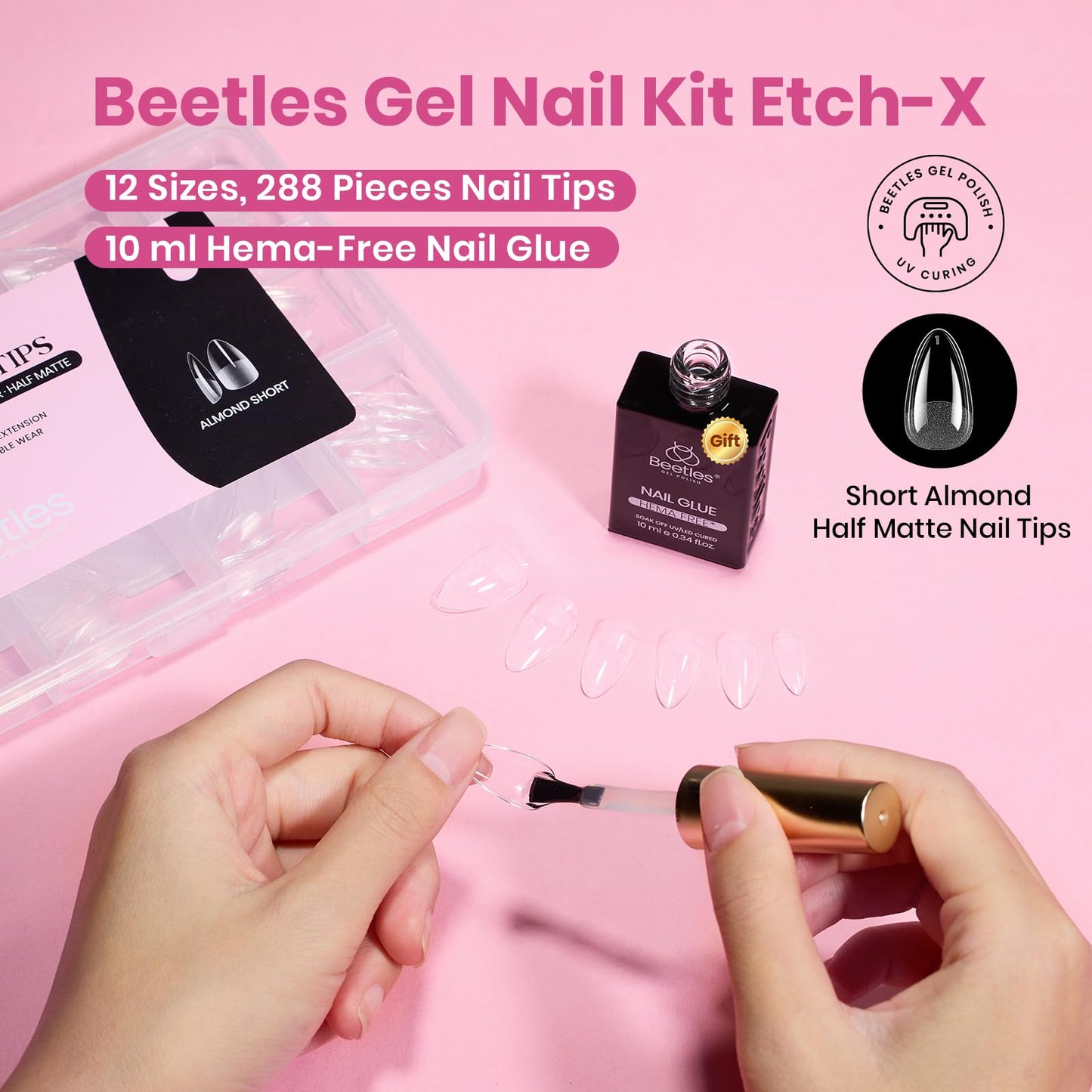 Beetles Soft Gel Nail Tips Short Almond 288pcs in 12 Sizes Etch-X