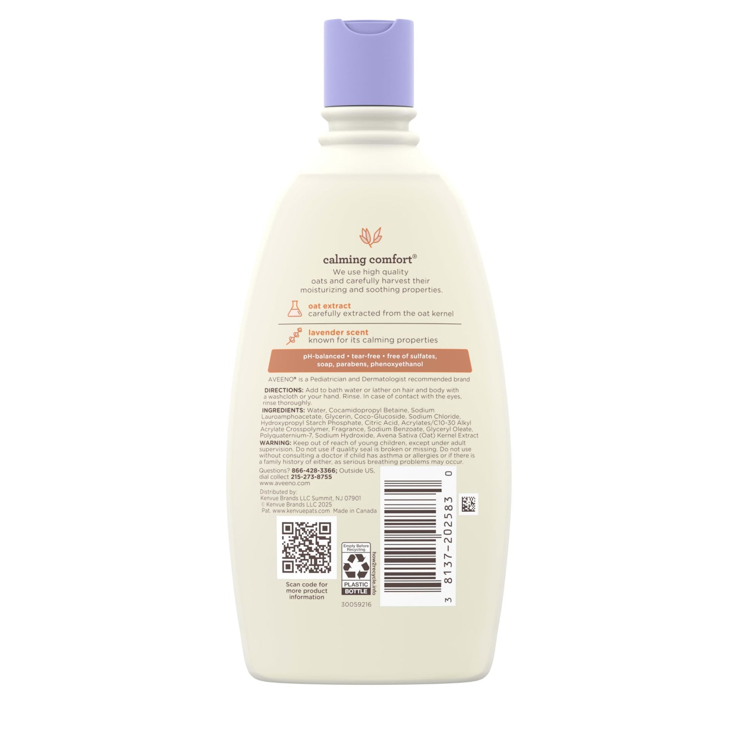 Aveeno Baby Calming Comfort Bath, Body & Hair Wash, Tear Free, 18 fl. oz
