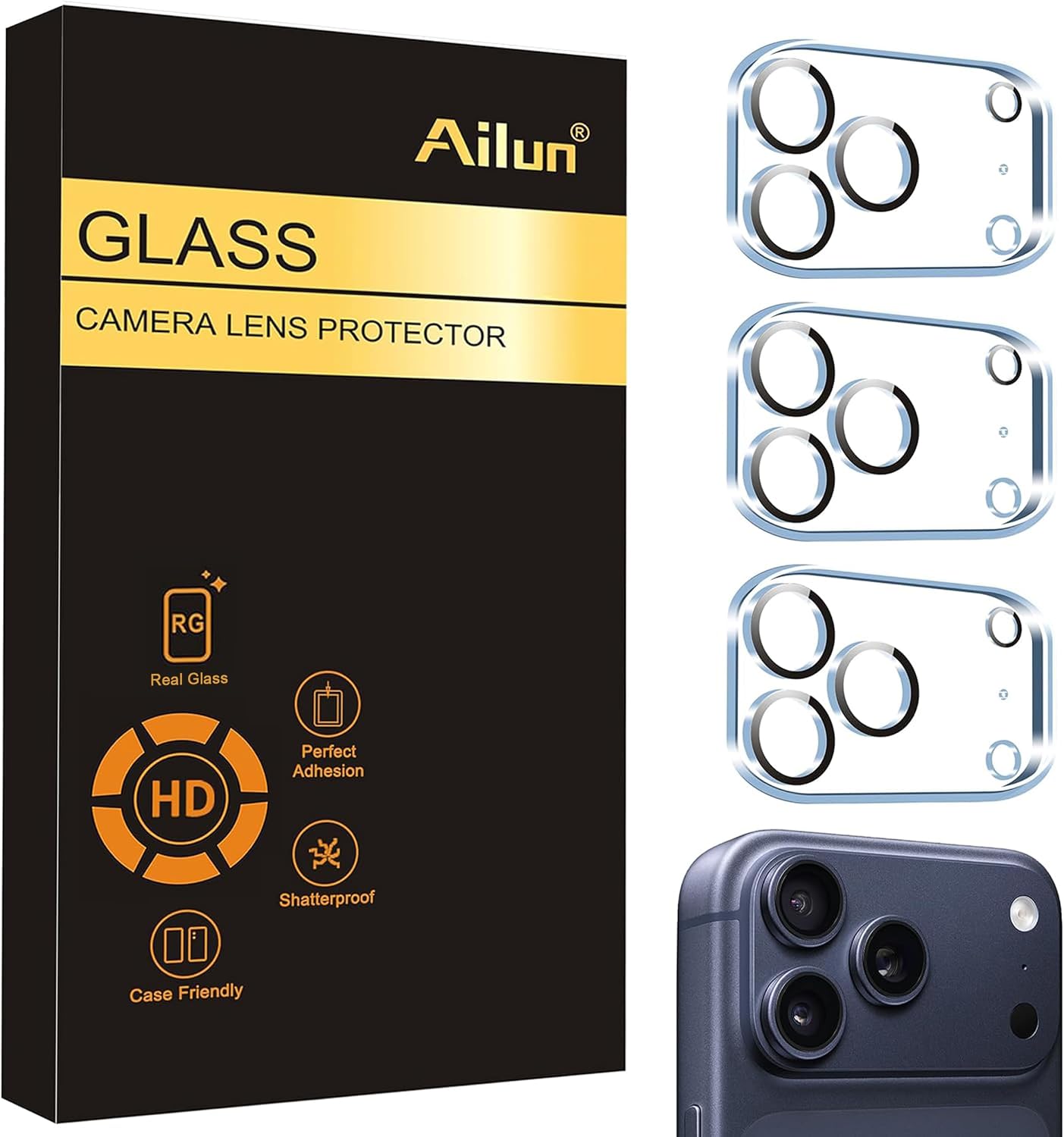 Ailun 3 Pack Camera Lens Protector for iPhone 17 Pro Max, Tempered Glass