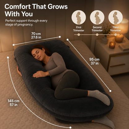 ALLOPERA Pregnancy Pillow, Full Body Maternity Pillow 57 inch, with Removable Washable Cover - Sleep Support for Legs, Back, Neck, Shoulder, HIPS, Belly, Velvet Cover-Grey-Dark Blue