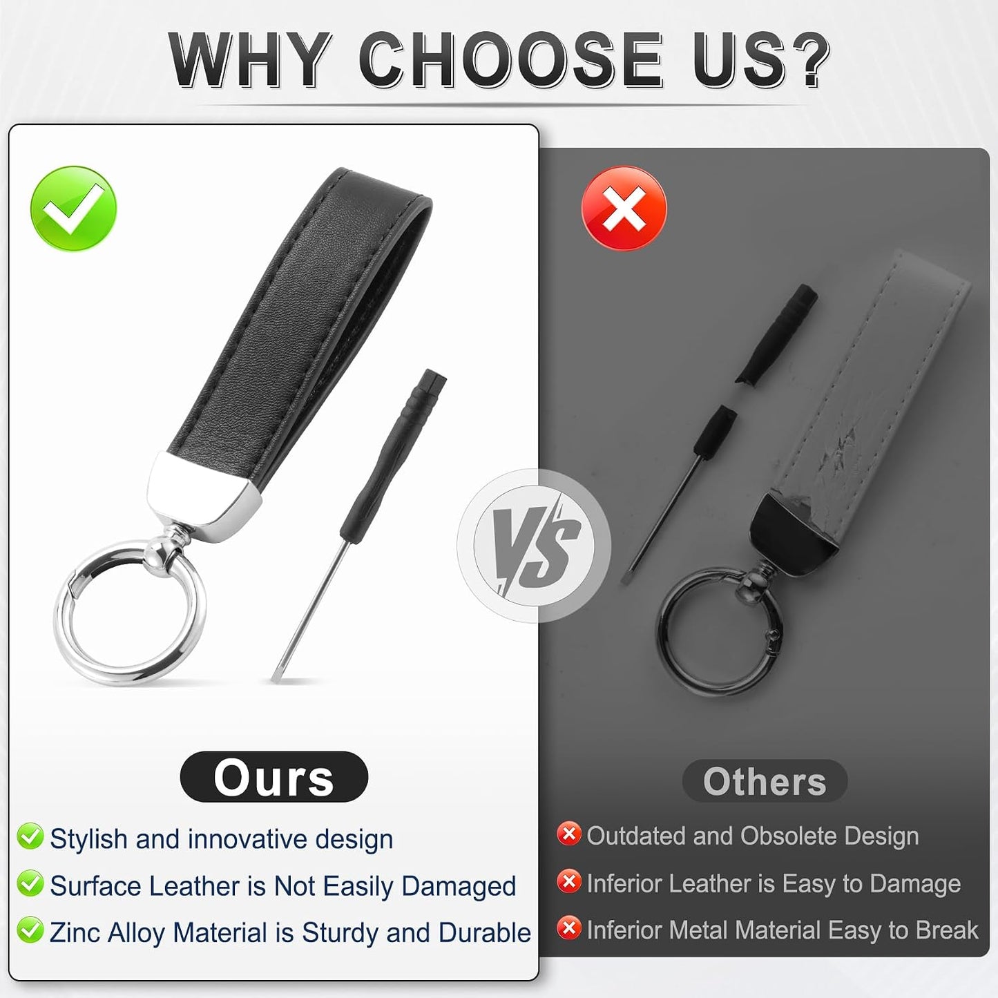 JUSTTOP Leather Keychain, Carbon Fiber Car Key Chain with Anti-Lost D-Ring and 2 Key Ring, Keychain Wristlet, Car Accessories, Universal Keychain for Men and Women (Black)