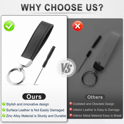 JUSTTOP Leather Keychain, Carbon Fiber Car Key Chain with Anti-Lost D-Ring and 2 Key Ring, Keychain Wristlet, Car Accessories, Universal Keychain for Men and Women (Black)