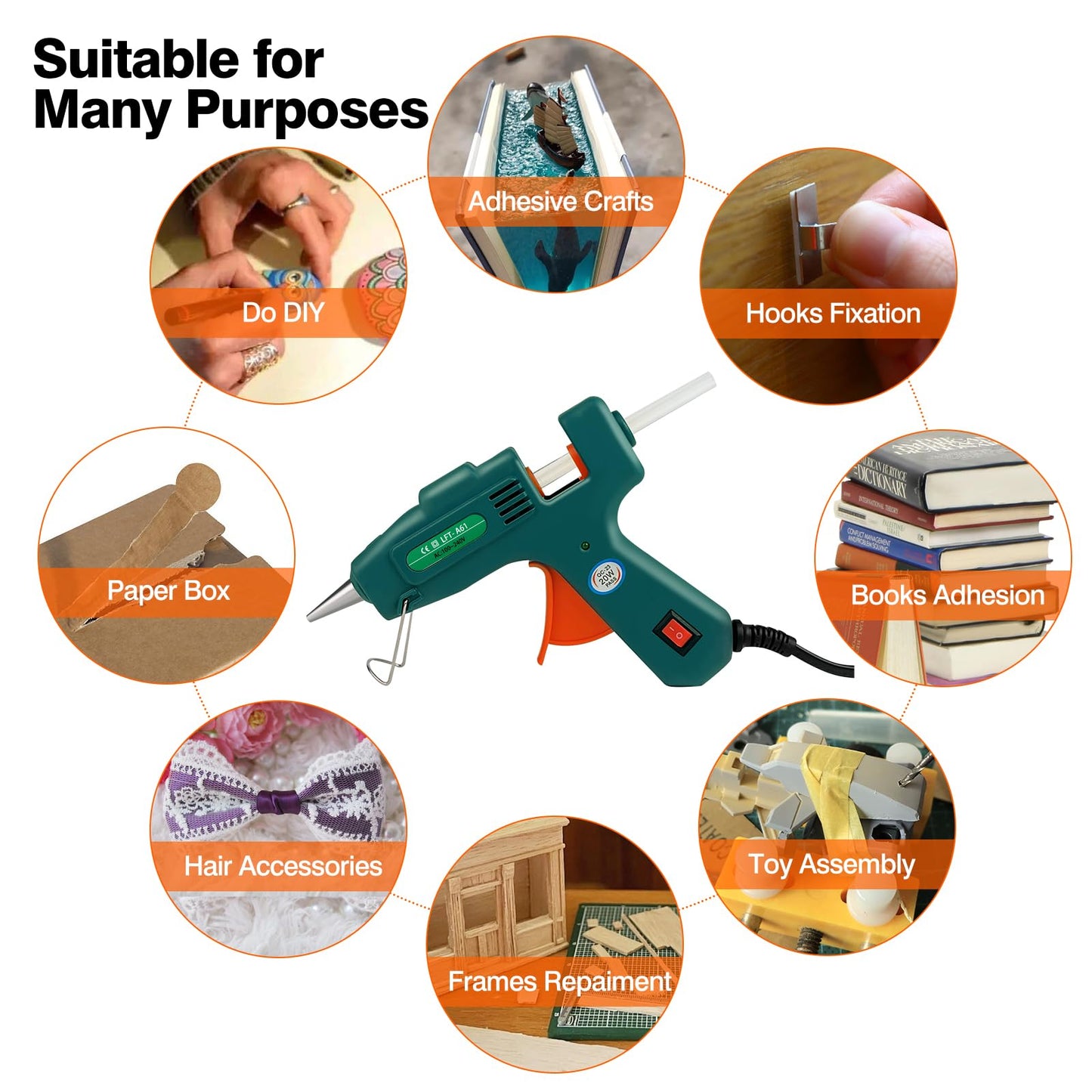 SHJADE Hot Glue Gun with 30 Glue Sticks, 20W Mini Hot Melt Gun Kit(White)