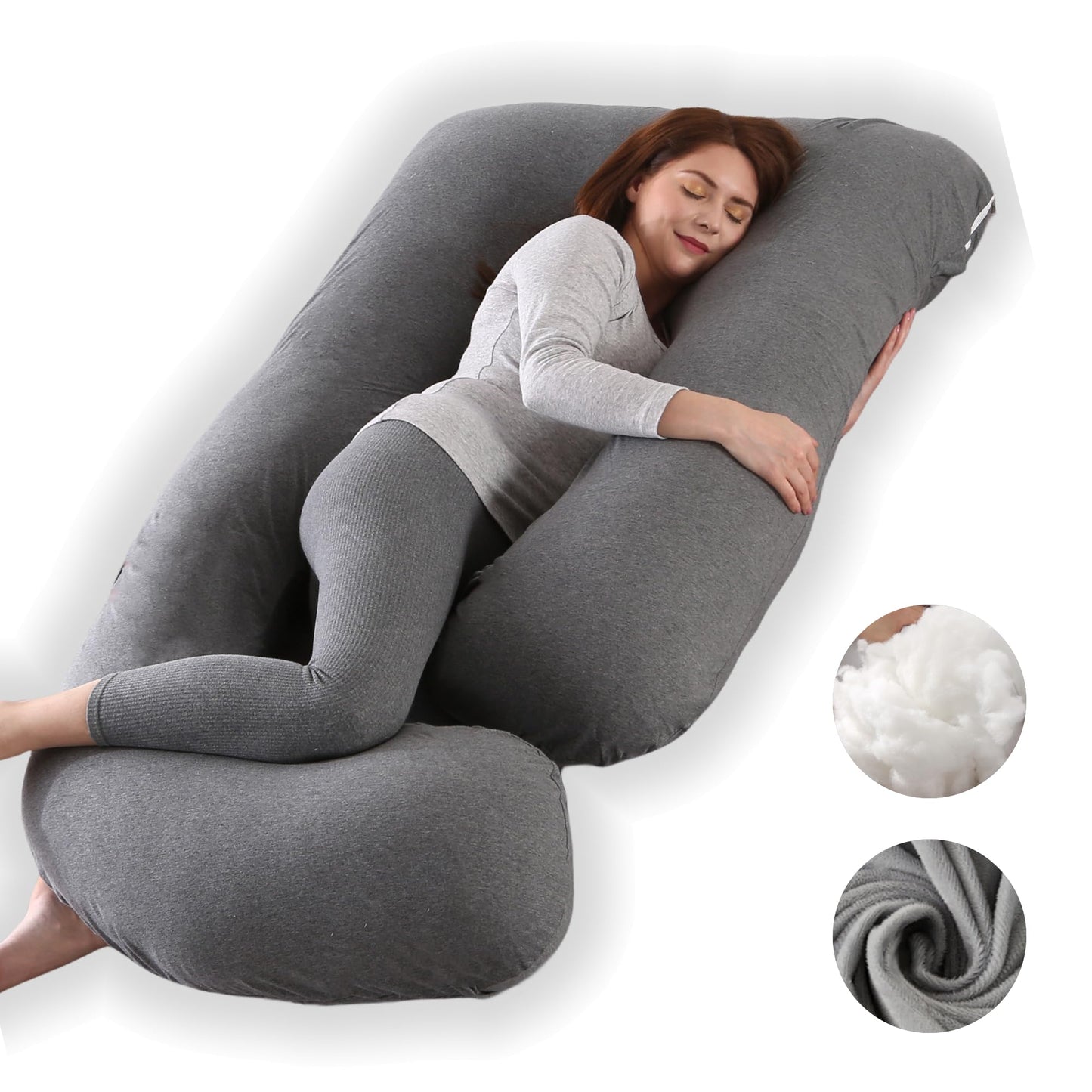 ALLOPERA Pregnancy Pillow, Full Body Maternity Pillow 57 inch, with Removable Washable Cover - Sleep Support for Legs, Back, Neck, Shoulder, HIPS, Belly, Velvet Cover-Grey-Dark Blue