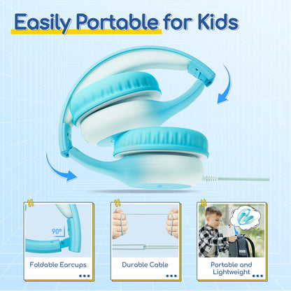 EarFun K1 Kids Headphones Wired with Mic, Volume Limit Headphones for Kids