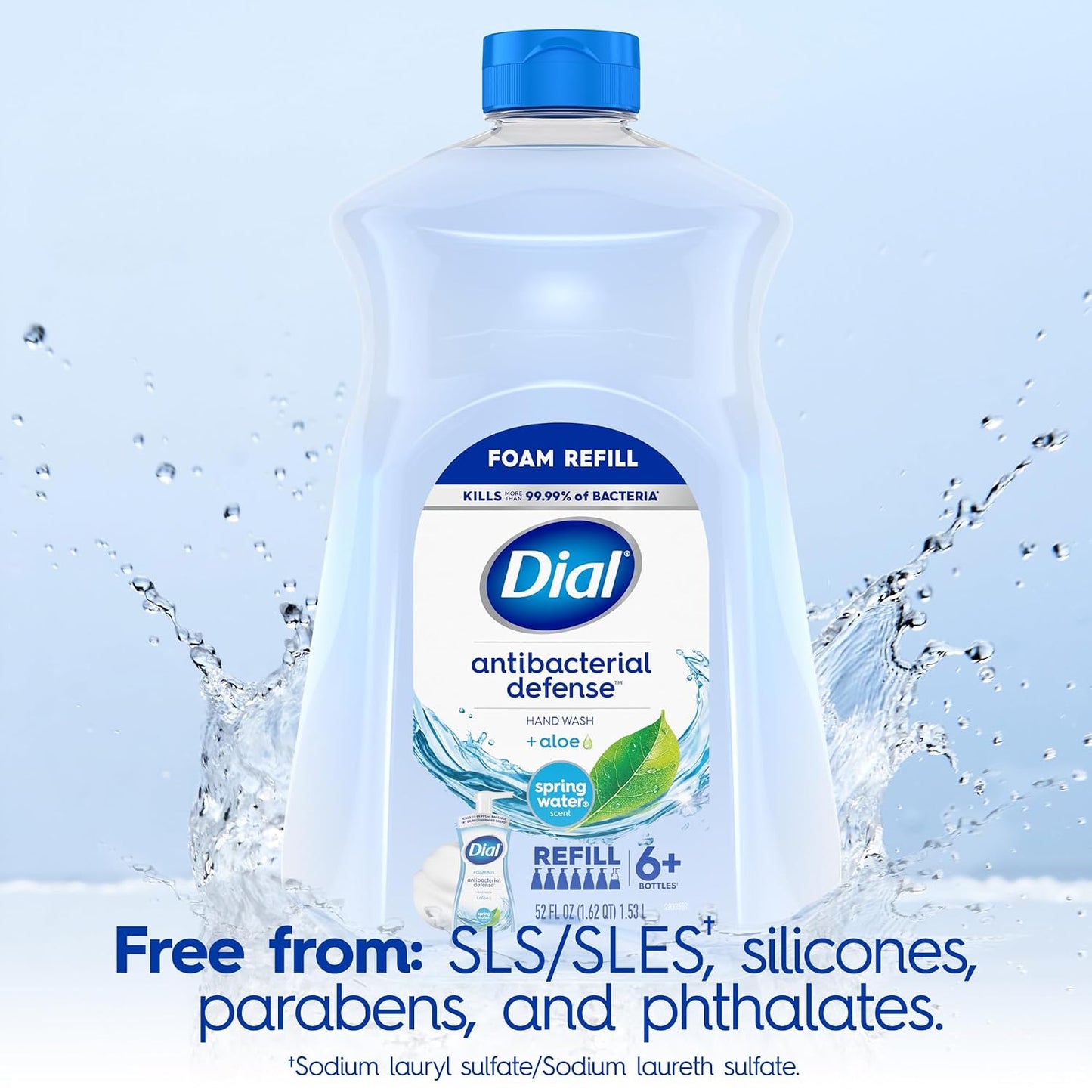 Dial Antibacterial Defense Foaming Hand Soap Refill, Spring Water, 52 Fl Oz