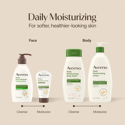 Aveeno Daily Moisturizing Body Lotion for Normal to Dry Skin, Moisturizer with Soothing Prebiotic Oat, Non Greasy, Non Comedogenic, Fragrance Free Body Lotion for Women & Men, 18 Fl Oz