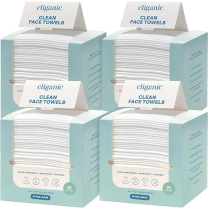 Cliganic Face Towels XL, Disposable Makeup Remover, Soft Dry Wipes, 50 ct