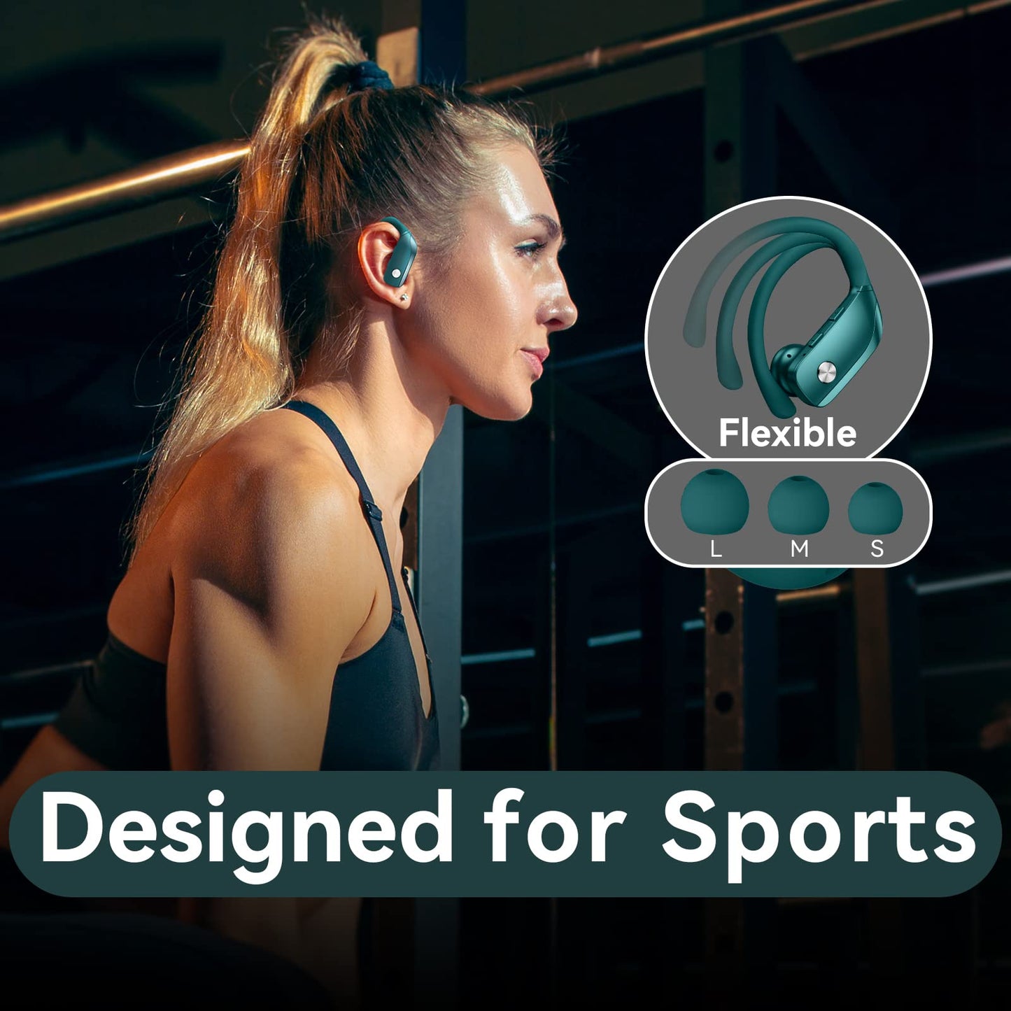 bmani Ear Buds Wireless Earbuds Bluetooth Headphones with 80H Playtime LED Display Case, Over-Ear Hook with Mic, Stereo Sound, Easy Button Controls, Sports Earphones for Running Workout Gym Black