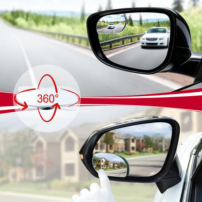 LivTee Blind Spot Mirror, 2" Round HD Glass Frameless Convex Rear View Mirrors Exterior Accessories with Wide Angle Adjustable Stick for Car SUV and Trucks, Pack of 2