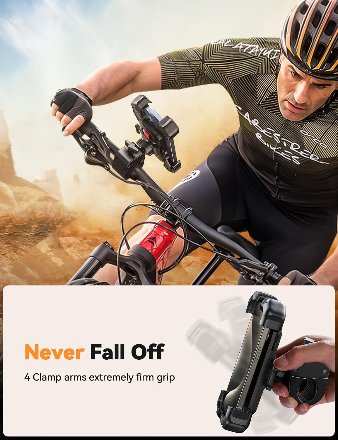JOYROOM Motorcycle Phone Mount, [1s Auto Lock][100mph Military Anti-Shake] Bike Phone Holder for Bicycle, [10s Quick Install] Handlebar Phone Mount, Compatible with iPhone, Samsung, All Cell Phone