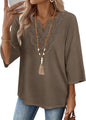 WIHOLL 3/4 Length Sleeve Womens Tops Boho V Neck Lace Shirt Trendy Blouses Dressy Casual Vacation Clothes S-3XL