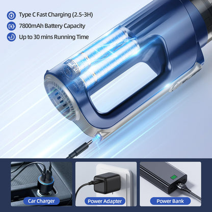 MONOZEL Car Vacuum Portable Cordless, 18000Pa 2 in 1 Vacuum Cleaner&Air Duster, 130W Brushless Motor Handheld Vacuum Cordless with 7800mAh Battery, LED Light, Multi-Nozzles for Car, Home, Office, Pet
