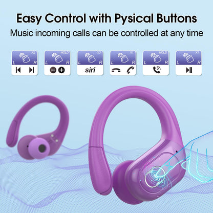 Wireless Earbuds 75H Bluetooth 5.4 Sport Headphones with Earhooks, Black