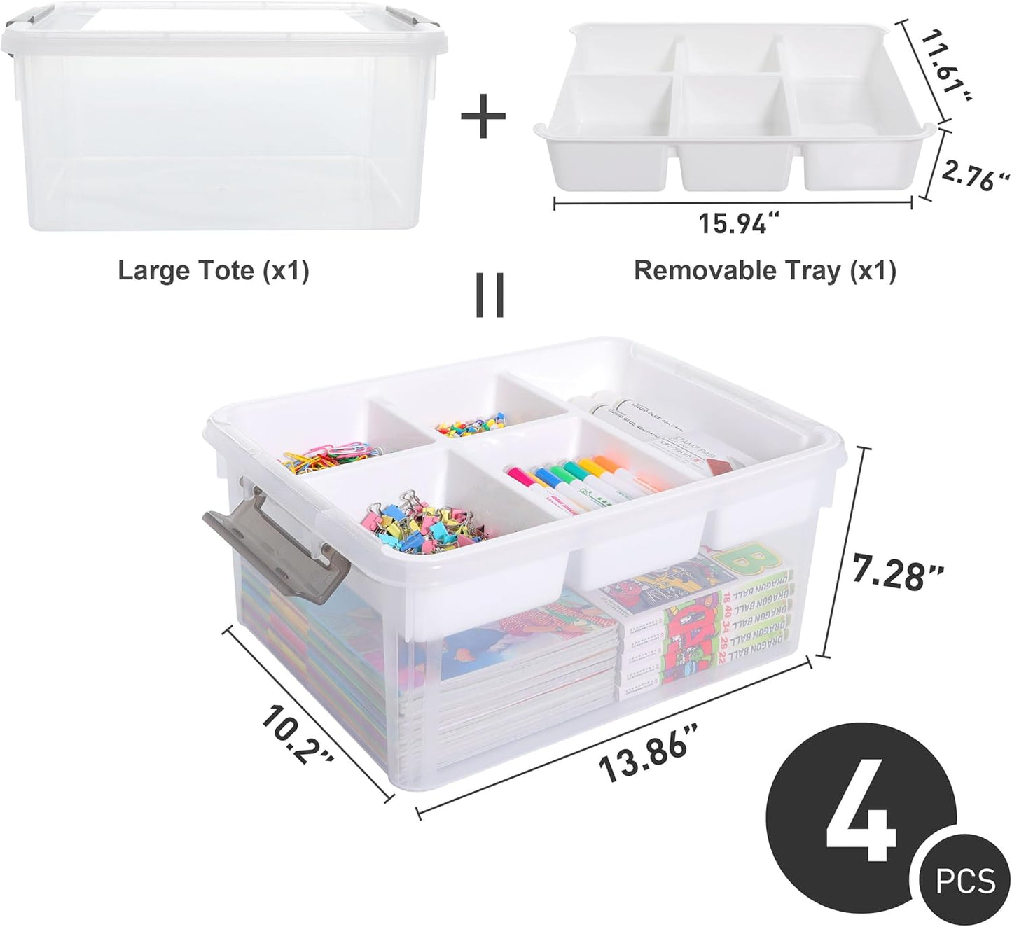 Citylife 6Qt 4Packs Clear Craft Organizers and Storage BOX, Sensory Bins