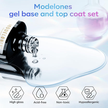 modelones Gel Top Base Coat Set 15ml 2026 Upgrade No Wipe Super Shine