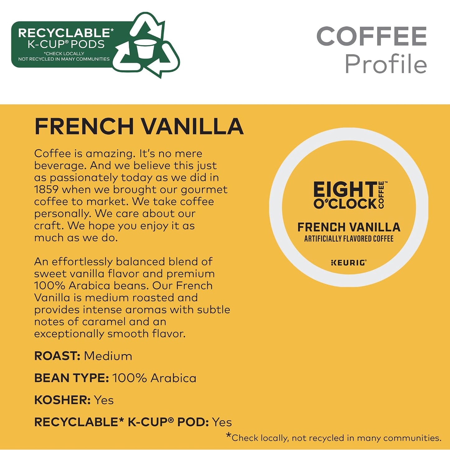 Eight O'Clock Coffee Hazelnut, Single-Serve Keurig K-Cup Pods, Flavored Medium Roast Coffee Pods, 96 Count