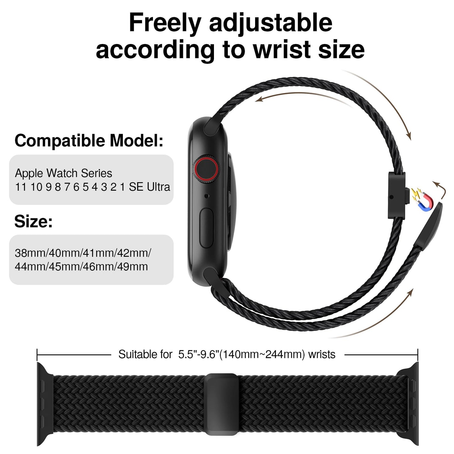 Braided Stretchy Magnetic Band Compatible with Apple Watch Bands Women Men