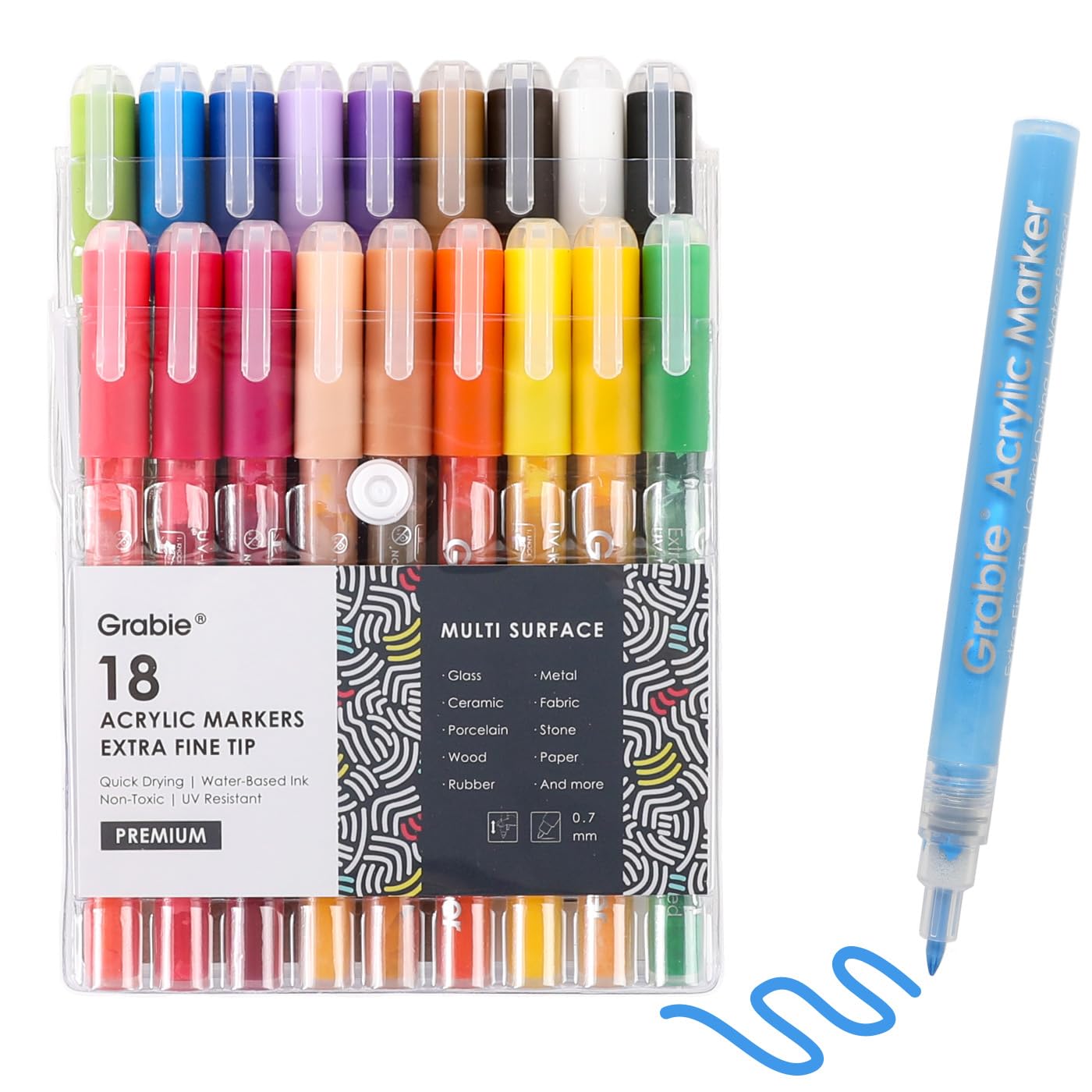 Grabie 6 White Acrylic Paint Markers, 0.7 mm Extra Fine Tip