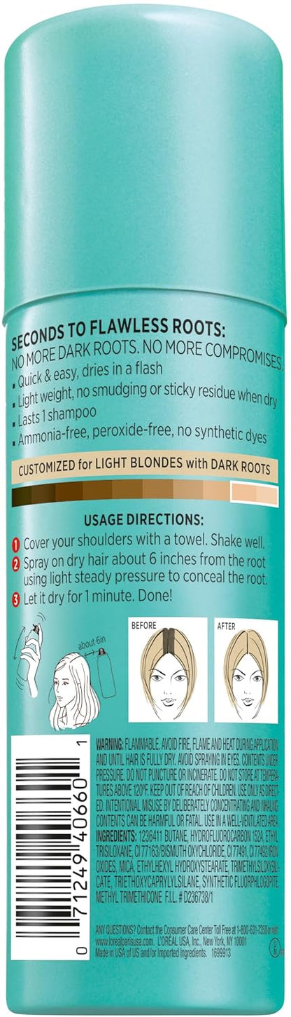 L'Oreal Paris Magic Root Cover Up Gray Hair Spray, 100% Gray Hair Coverage with Buildable, Lightweight, Transfer-Resistant, and Temporary Formula, Ammonia-Free, Dark Blonde, 2 oz (1 Count)