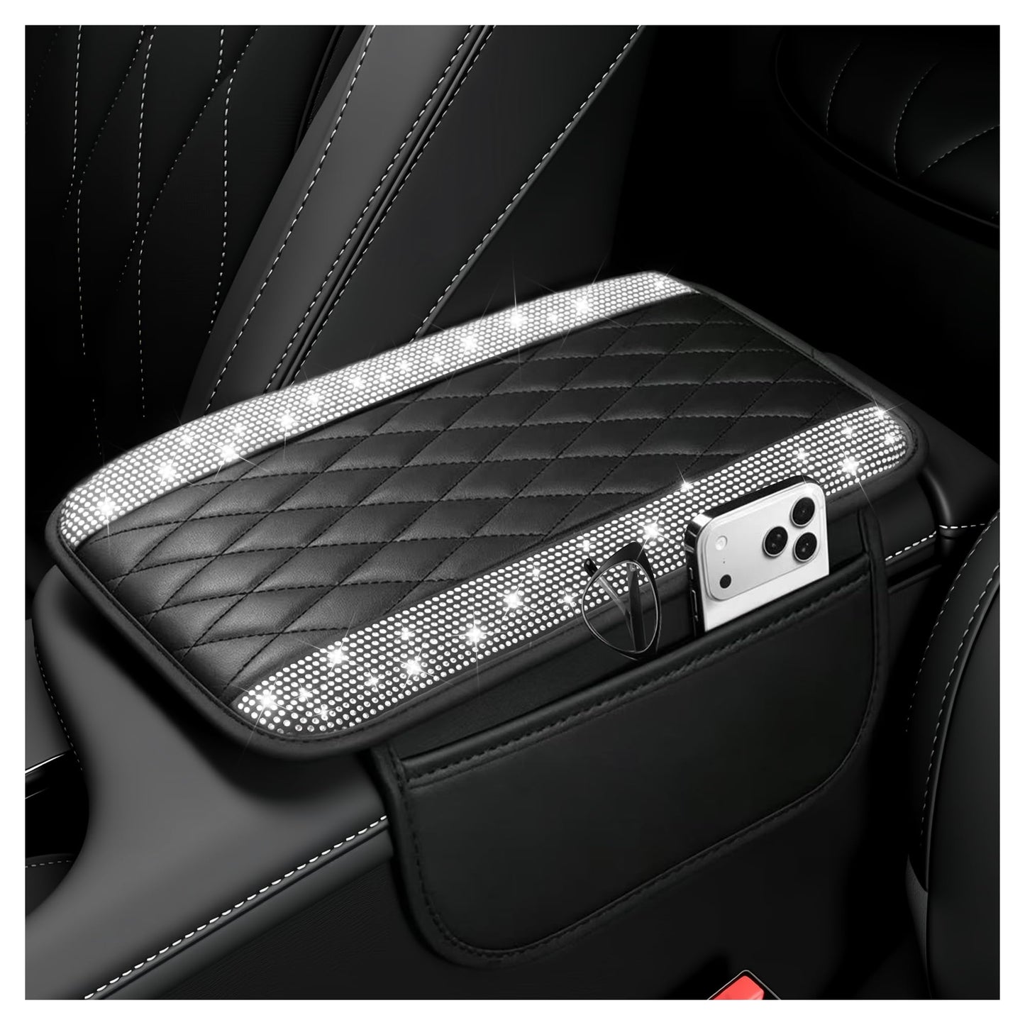 Stacool Upgraded Car Center Console Cover,Microfiber Leather Car Armrest Cover Cushion with 2 Storage Bags,Universal Car Armrest Storage Box (Black)