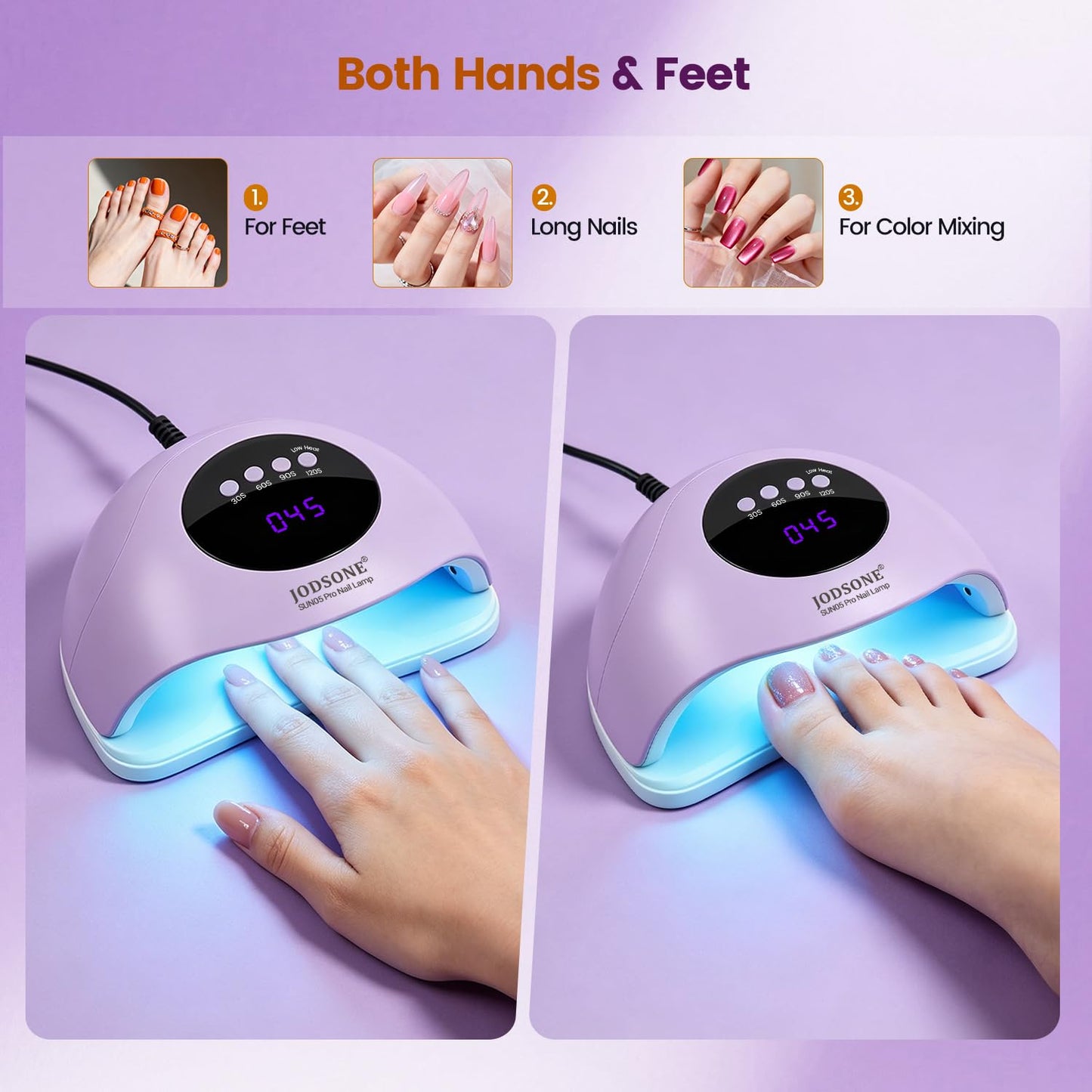 JODSONE U V LED Nail Lamp with Base Coat Top Coat Set, Nail Dryer for Gel Polish for Nails with Automatic Sensor & 4 Timers