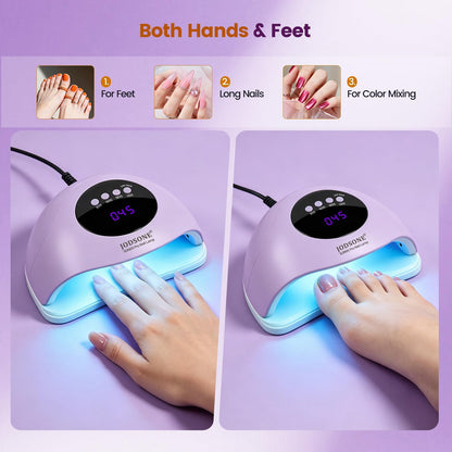 JODSONE U V LED Nail Lamp with Base Coat Top Coat Set, Nail Dryer for Gel Polish for Nails with Automatic Sensor & 4 Timers